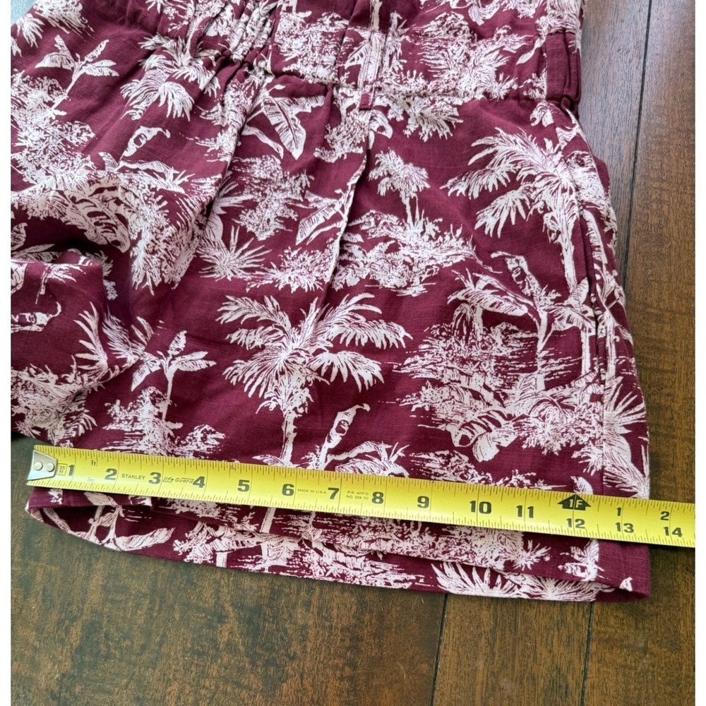 Miss June Paris Burgundy Tropical Palm Toile Paperbag Waist Cotton Shorts Size 1 - Picture 6 of 10